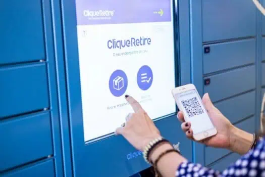 Mobile phone user barcode scanning at parcel locker station with ClickRetire digital platform, highlighting contactless delivery and collection services for smart retirement planning in the UK.