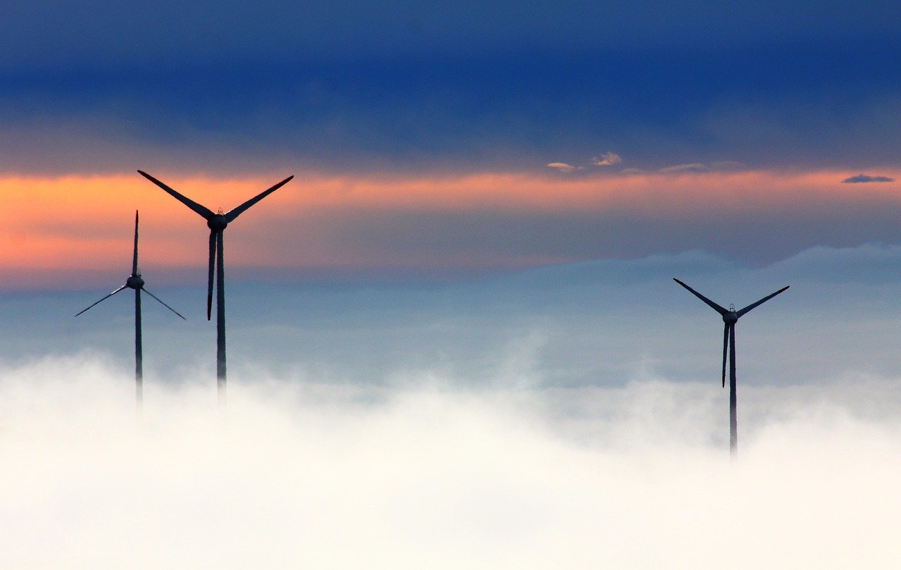 wind turbines sunset