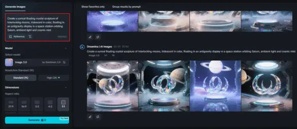 Floating crystal sculpture of interlocking moons with iridescent colours, set against a cosmic space background featuring Saturn and ambient lighting.