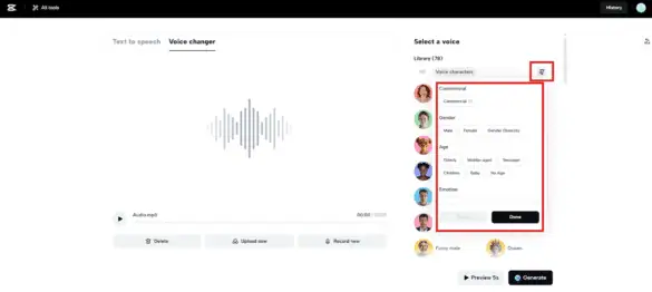Voice changer tool generating custom speech, voice, and gender options for accessible communication and inclusivity.