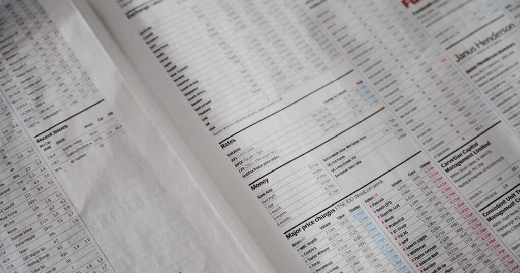 Finance section of a newspaper