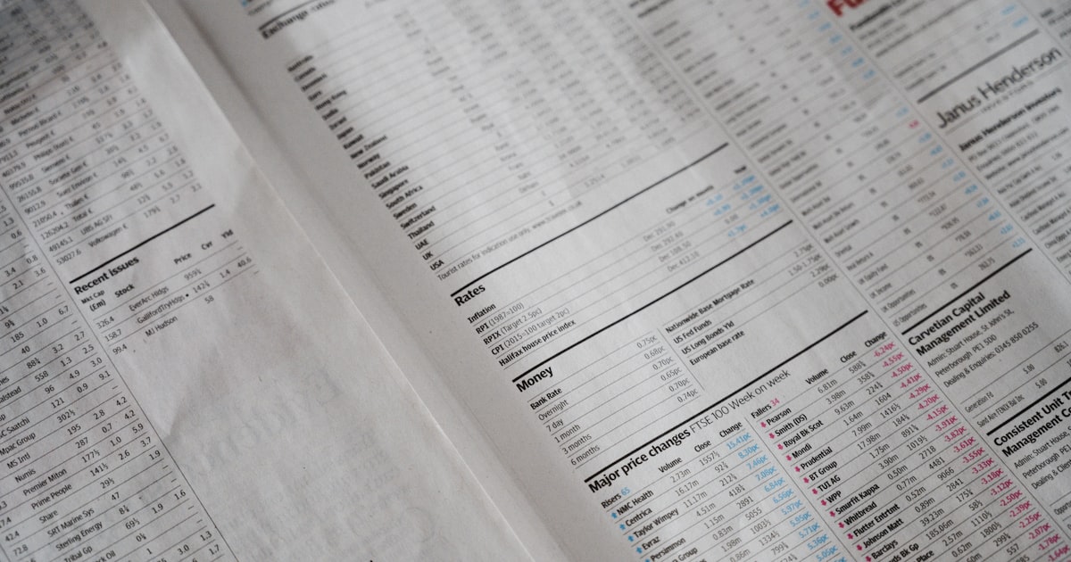 Finance section of a newspaper