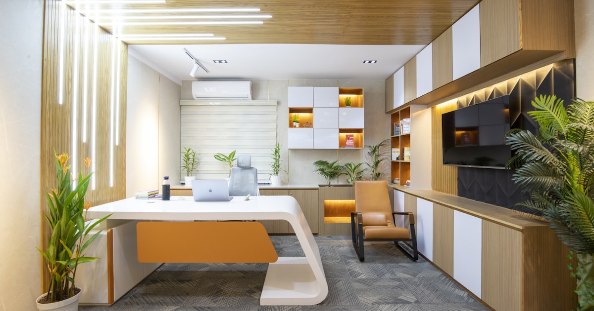 a room with a desk and a chair