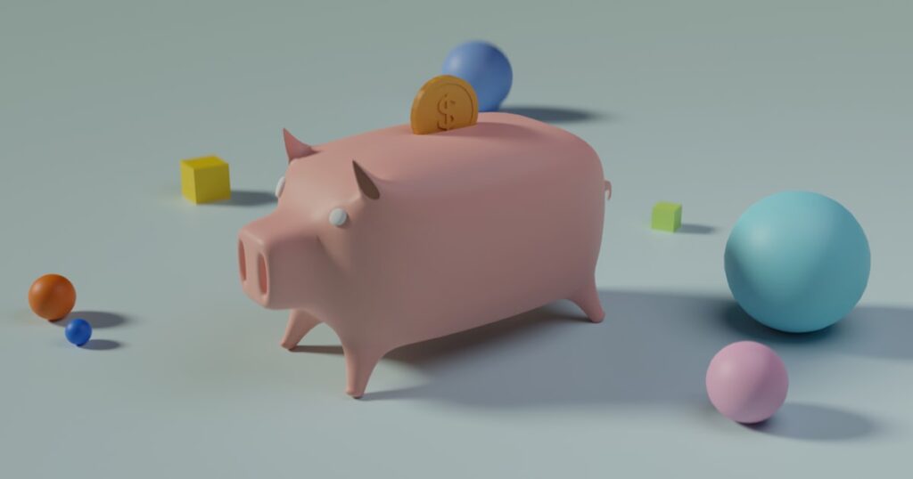 a piggy bank with colorful eggs