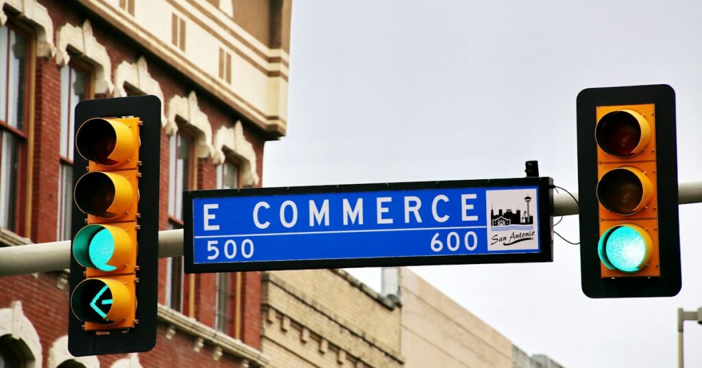 All signs on green for e-commerce? No, just East Commerce Street in San Antonio. Tip: there is also a E Commerce Street sign available with red lights (see my photo line).