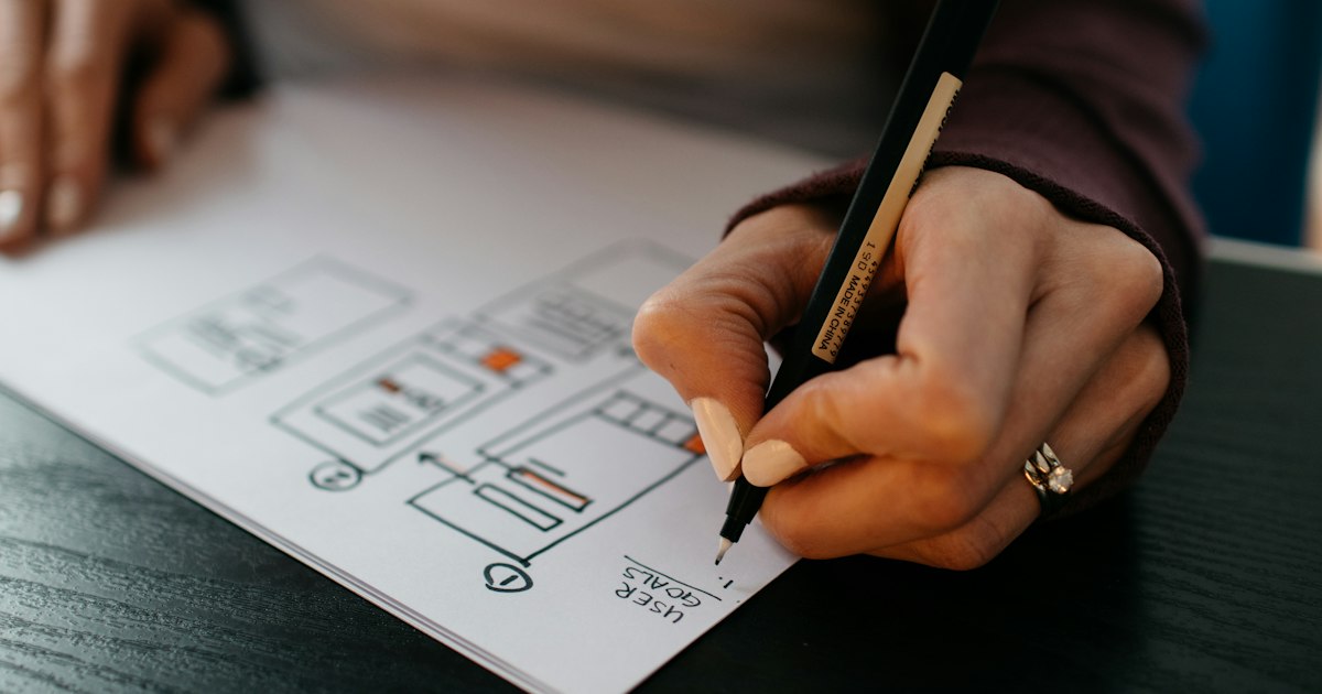 UX Work: Woman's hands drawing a wireframe