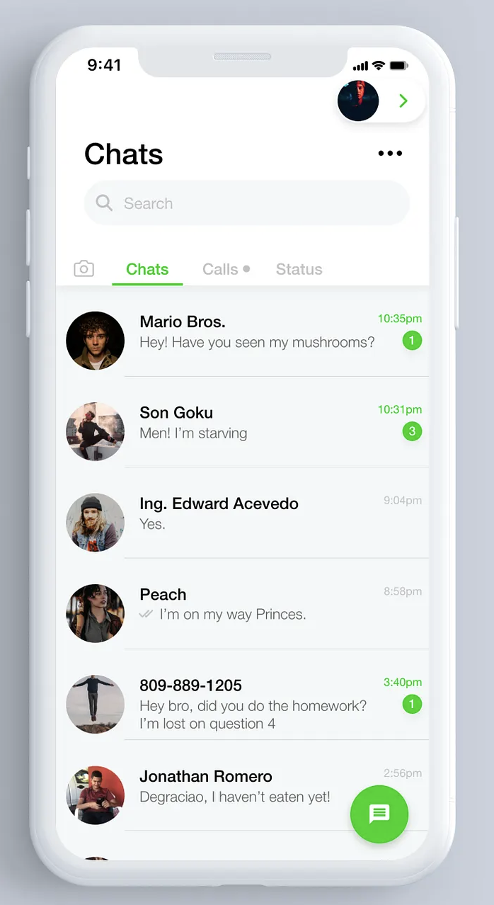 WhatsApp home screen on mobile