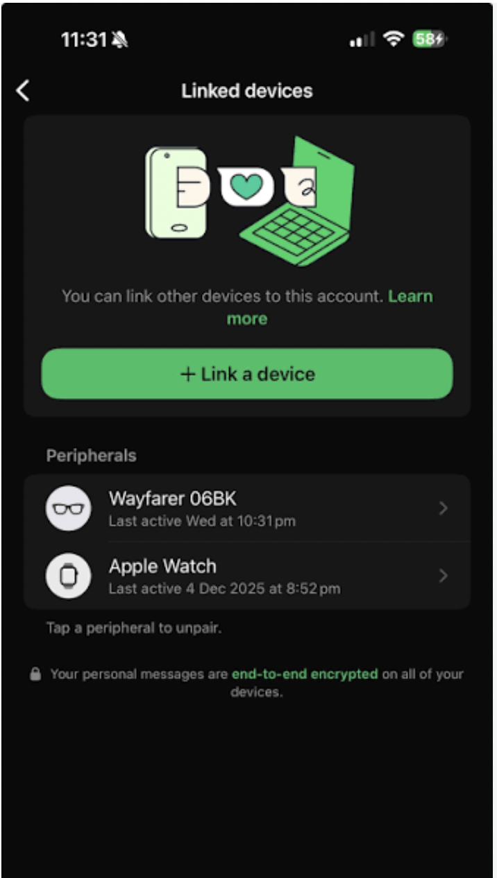 Linked Devices menu in WhatsApp settings
