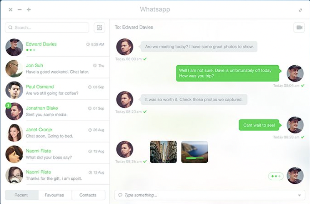 WhatsApp Web with a chat window open